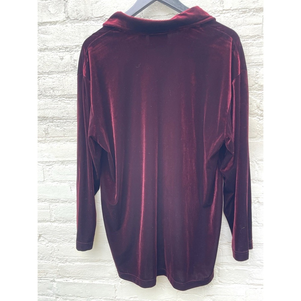 Liz Claiborne Stretch Velvet Velour Shirt Womens Medium Maroon Button Holidays - Picture 7 of 7
